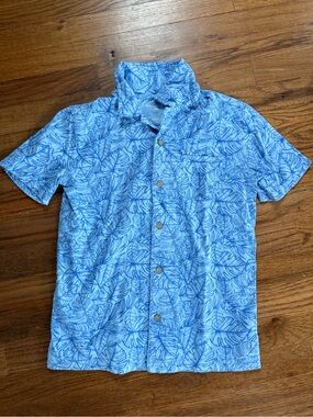 Boys Short-Sleeve Blue Leaf Print Button-Up Shirt
